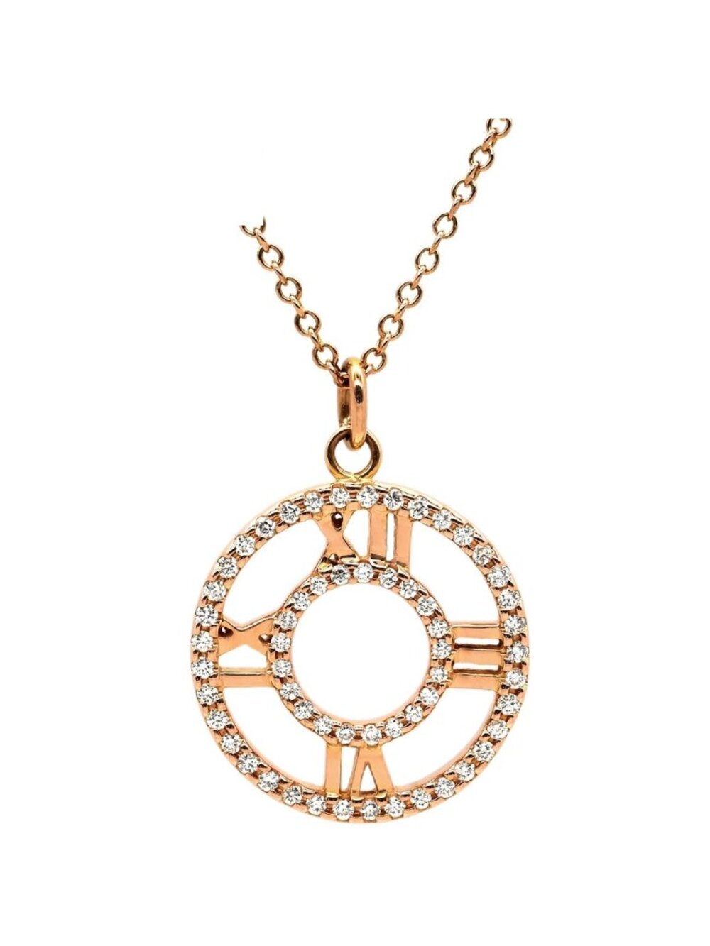 Tiffany & Co Necklace Atlas Open Medallion Diamond Rose Gold T& 18k Pink 18k